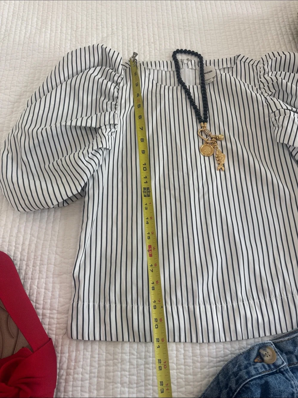 Anthropologie Maeve Black and White Striped Puff-Sleeve Blouse Boho Size XXS